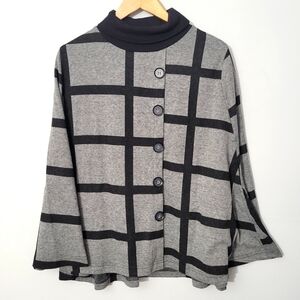 Doma Gray Windowpane Mockneck Poncho Cape
